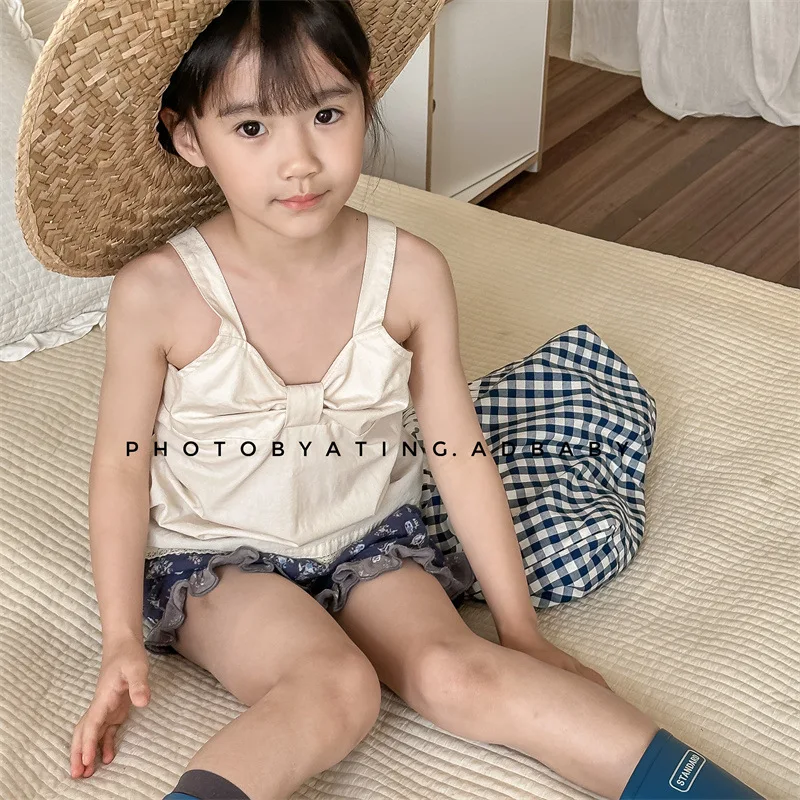 Girl Shirt Top 2024 Children Wear Girls Summer Wear Korean Style Plaid Halters Shirt Summer Shirt Top Girl Fashion Shirts Vest