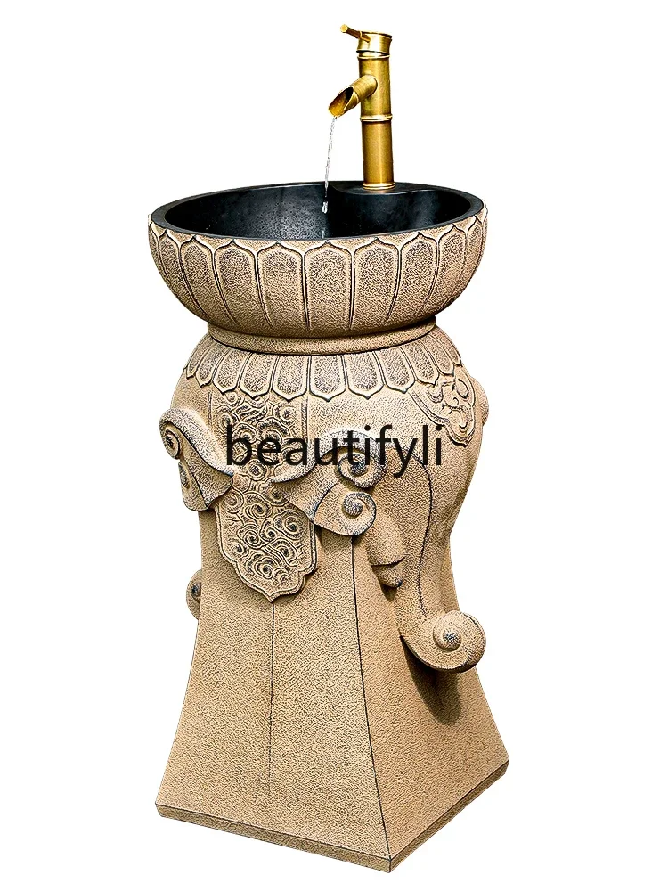 

New Chinese outdoor wash basin Balcony Terrace Creative pillar wash basin Garden outdoor courtyard wash basin