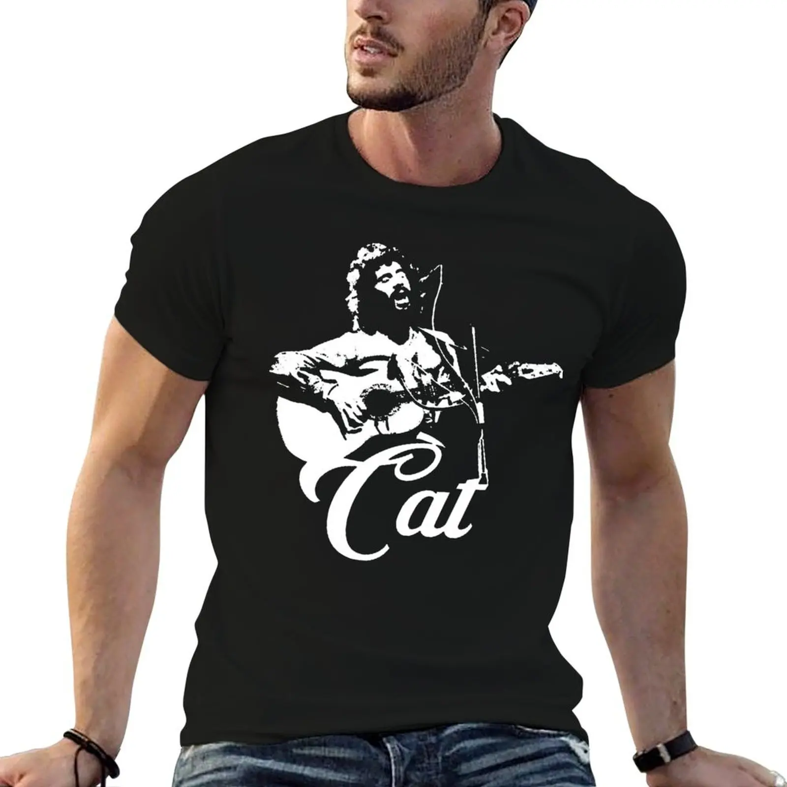 

Cat Stevens - White Stencil T-Shirt luxury clothing labubu custom t-shirts mens designer clothes