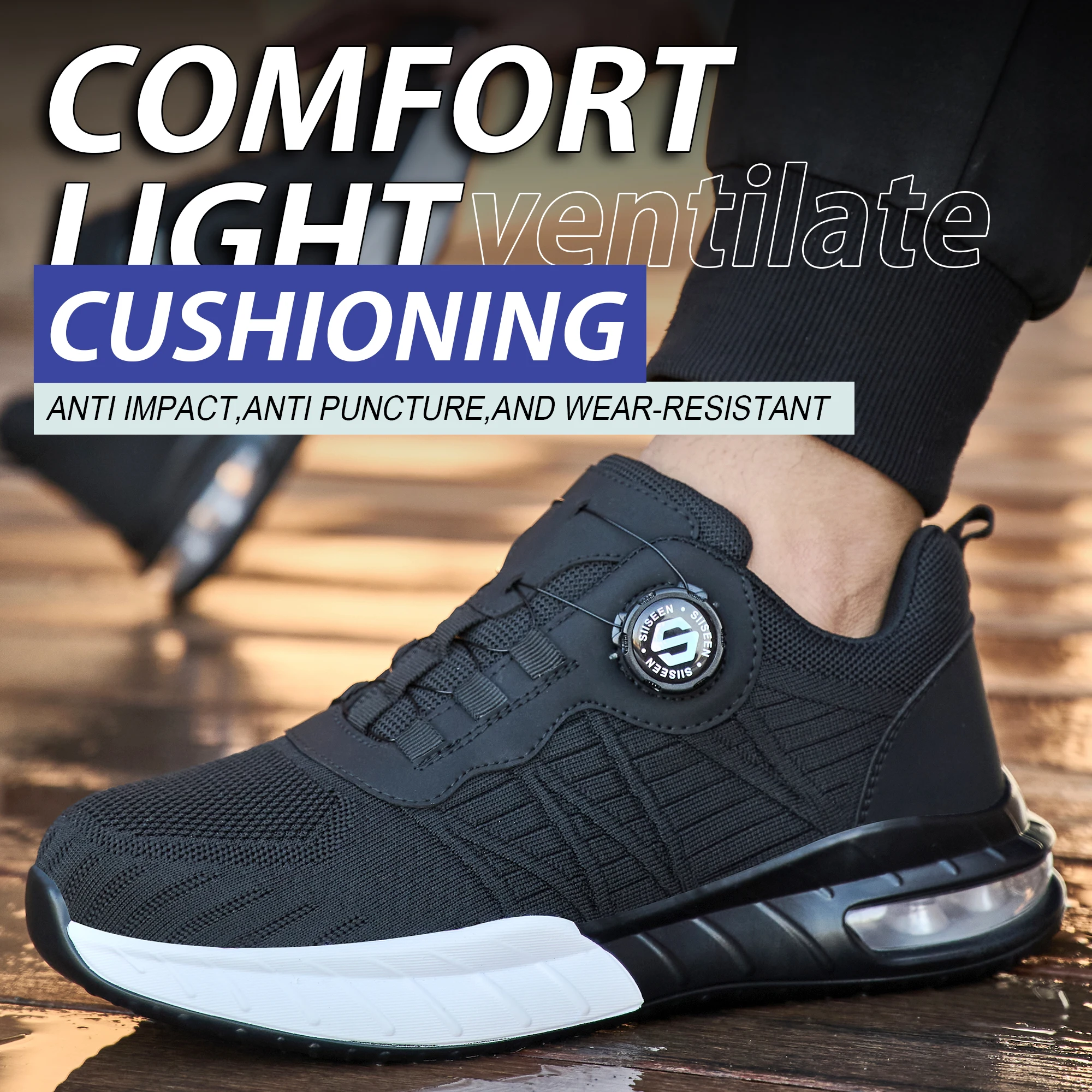 Men's Steel Toe Safety Shoes Anti Smash & Anti Puncture  Lightweight Work Fashionable And Durable Buttoned Safety Shoes Boots