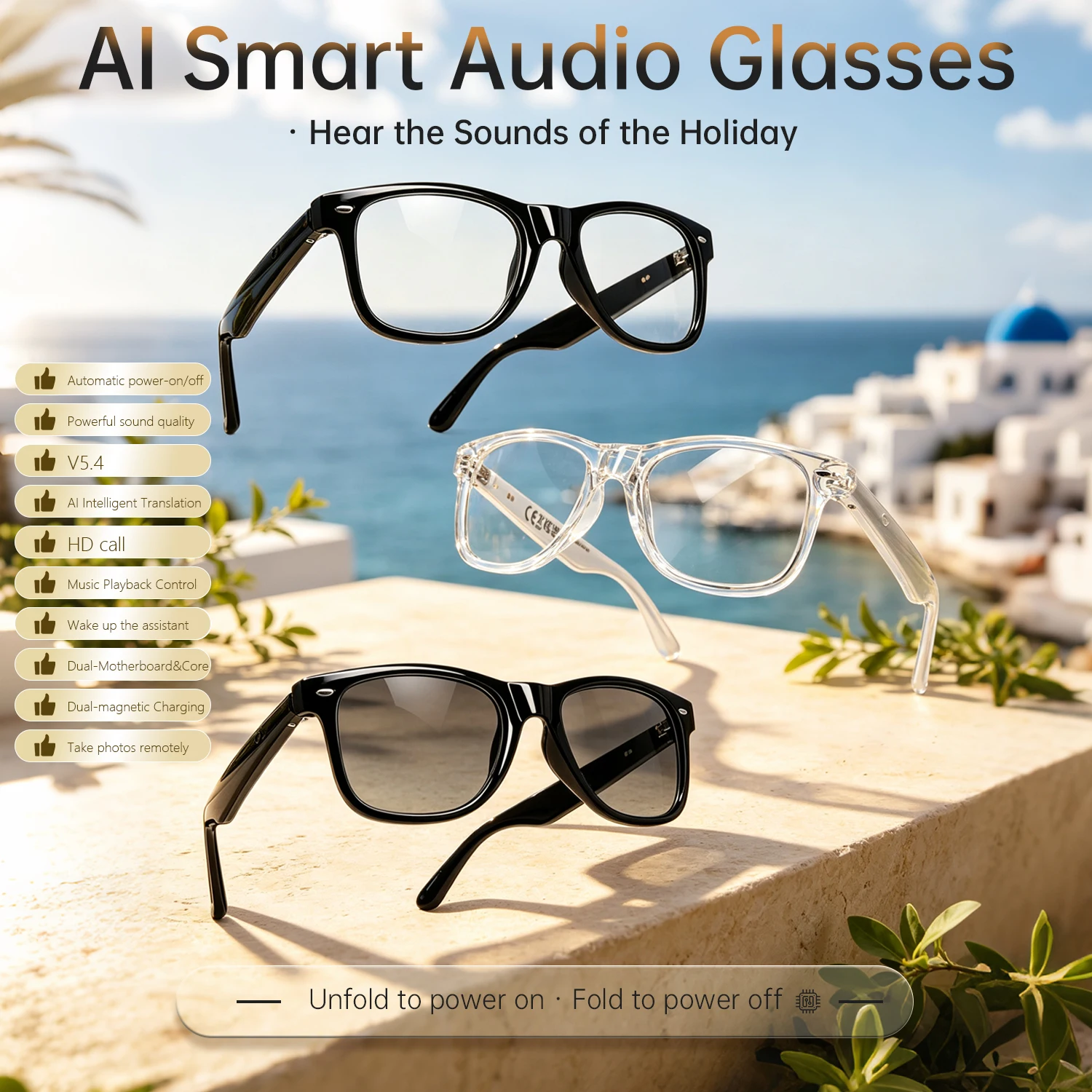 AI Smart Translation Glasses Bluetooth Audio Anti Blue Light Hands Free Call Music Eyeglasses for Travel Daily Use