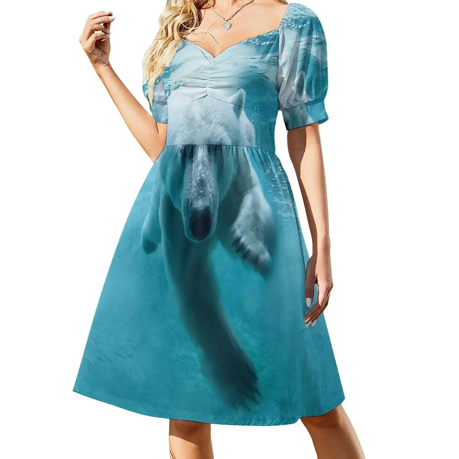 

Polar Bear Swimming Short-Sleeved Dress Woman clothing beach dress Dress