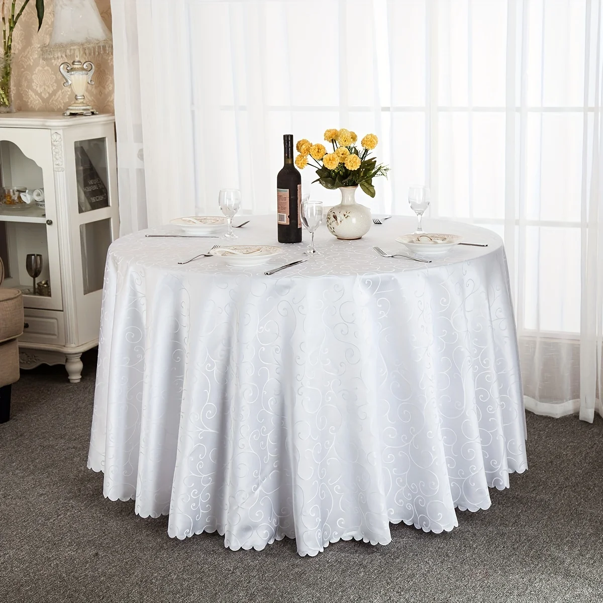 

European Style Jacquard Anti Scald And Wash Free Wedding Hotel Round Table Cloth Cover Cloth Decorative Cloth