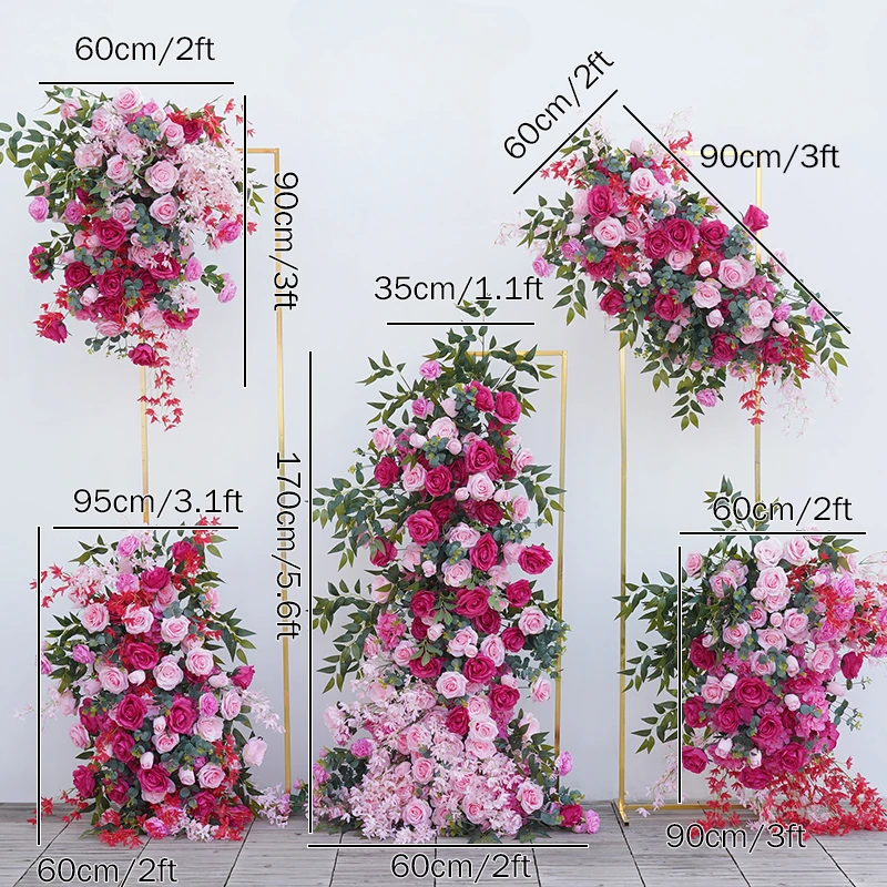 Pink Artificial Flower Wedding Background Decoration Hang Floral Row Arch Flower Arrangement Floor Flower Window Display Props