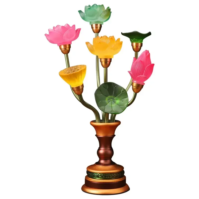 

Taiwan Colorful Seven Star Light Lotus Lamp Lotus Home Buddha Front Worship and Buddha Lamp