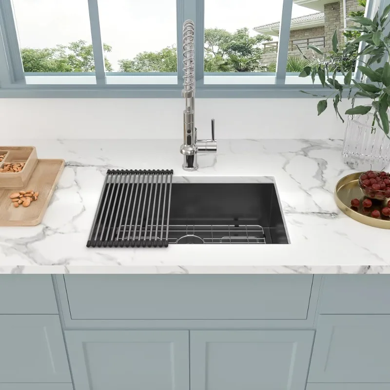 28-calowy pojedynczy zlew kuchenny ze stali nierdzewnej 16 Gauge prostokątny Nano-PVD czarny brązowy wykończenie instalacja podblatowa