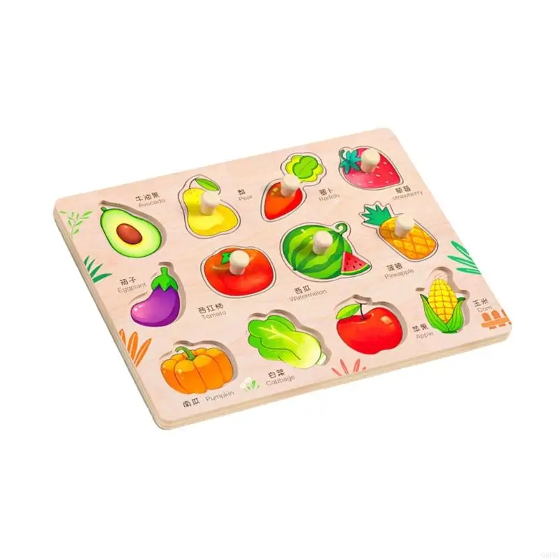 Vegetales madera Animales Rompecabezas fruta vehículos para niños 3 a 6 años Peg Peglle Game