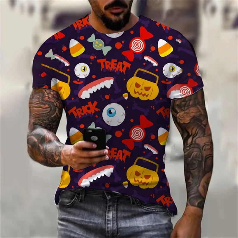 Image of Gruselige Halloween-Muster T-Shirt für Männer lustige Geist ästhetische 3D-gedruckte T-Shirts Sommer Harajuku Kurzarm T-Shirts O-Neck Tops