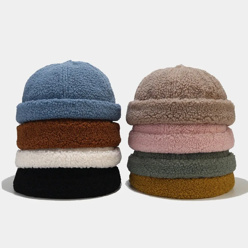 Autumn Winter CamoFleece Dome Hat Melon Retro Brimless Beanie Cap Street Hip Hop Skullcap Sailor Bonnet Beanies