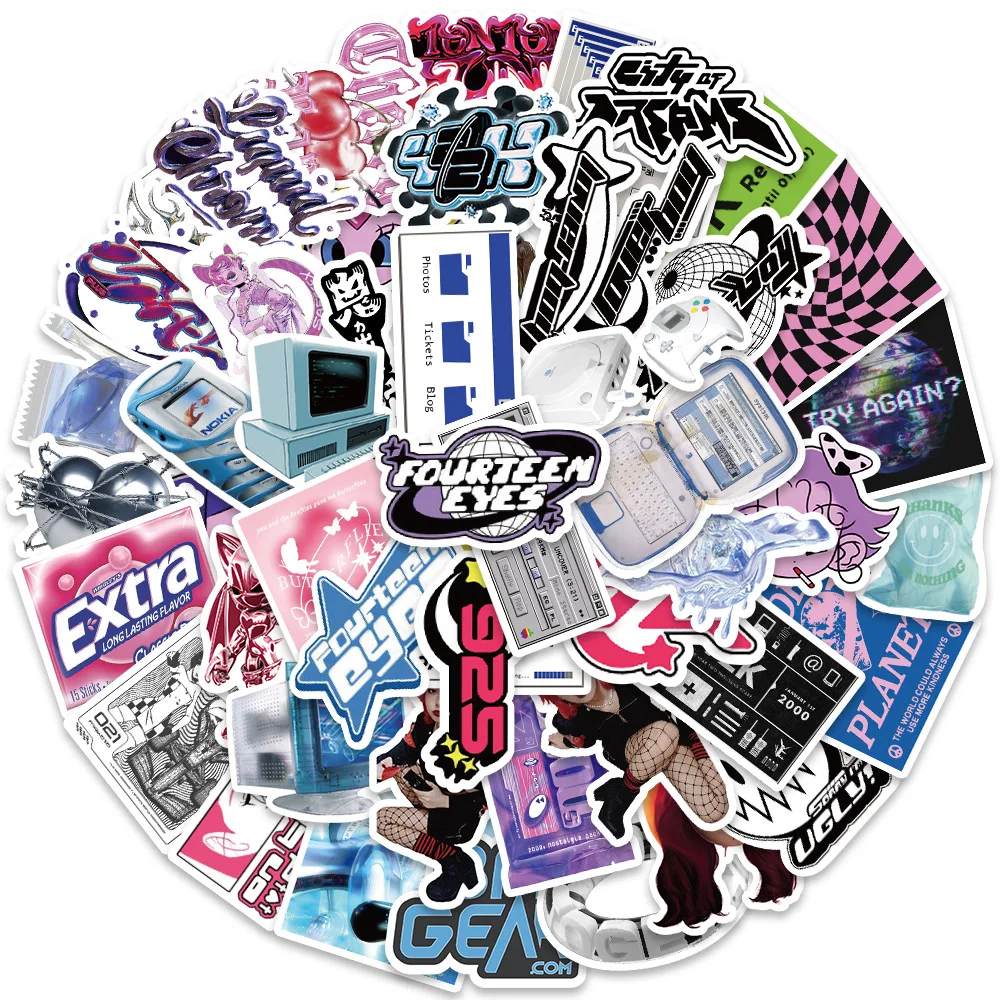 53PCS Y2K Girls VSCO 90s Stickers Harajuku Style Vintage Cute Aesthetic Decal Diary Motorcycle Laptop Scrapbook Toy Sticker