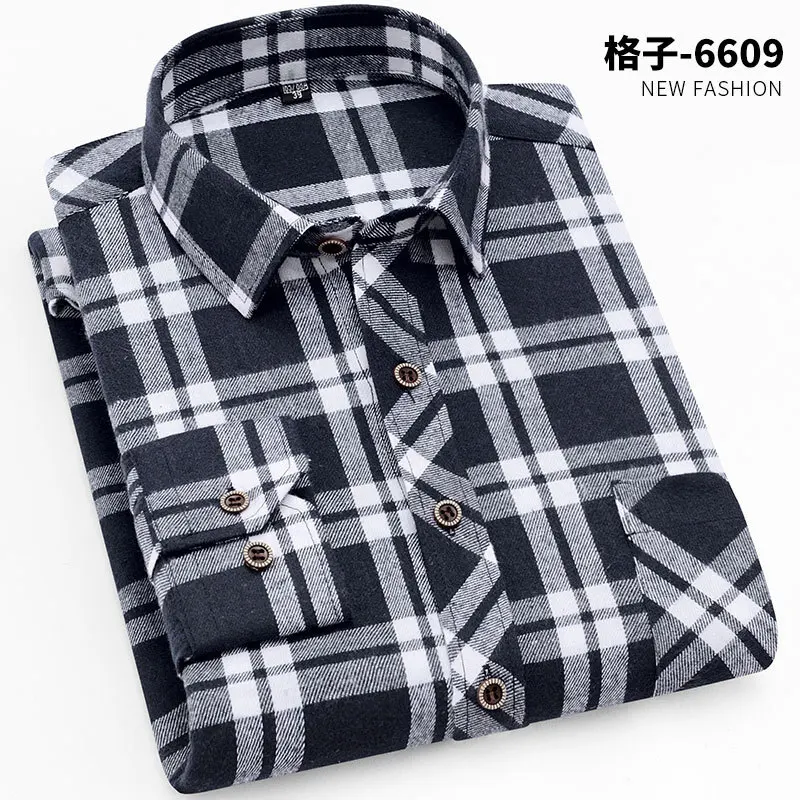 

Autumn Winter Men's Elegant Cotton Plaid Long Sleeve Shirt Casual Youth Turn Down Collar Comfortable Shirts And Blouses