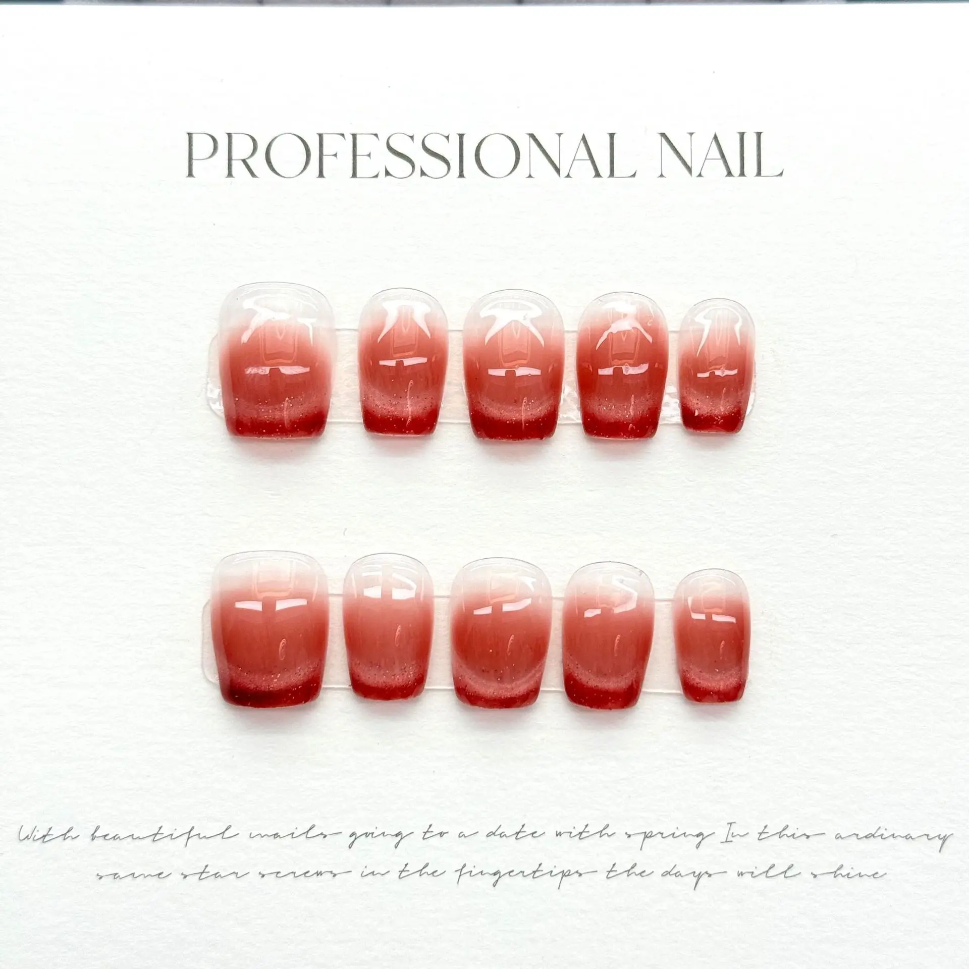 10pcs Pure Hand Pressed Short Coffin Nail Art,Beautiful Fake Nails,Sparkling Ruby Cat's Eye,Elegant And Charming,Idea For Women