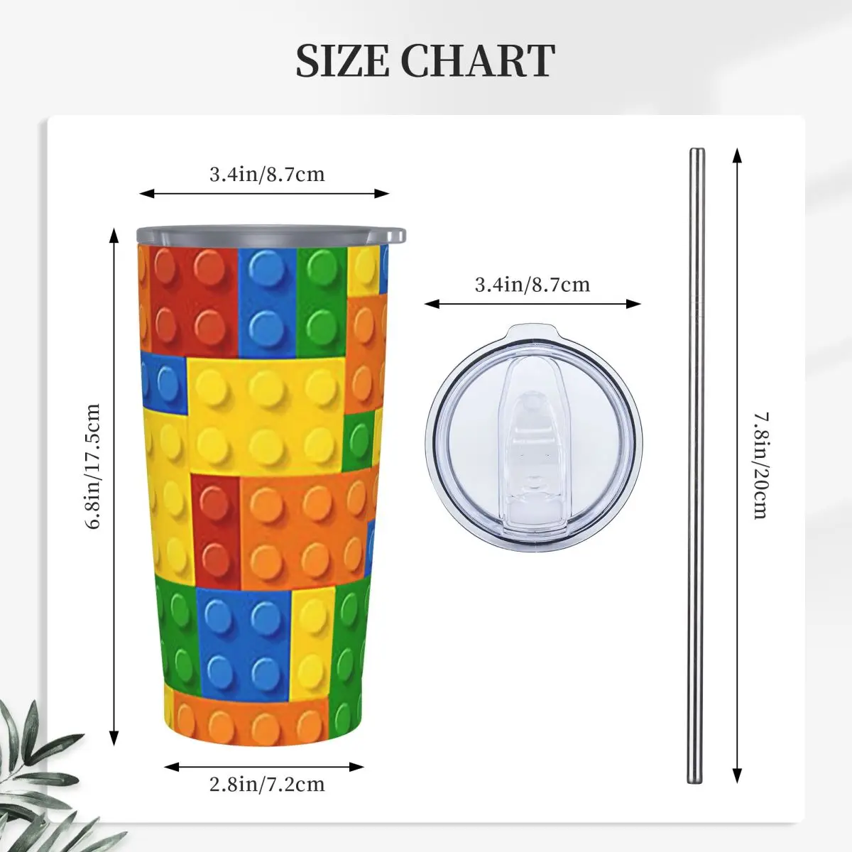 Building Blocks Construction Brick Stainless Steel Tumbler Vacuum Insulated Mug Thermal Cold Bottle Straws With Lid 20oz