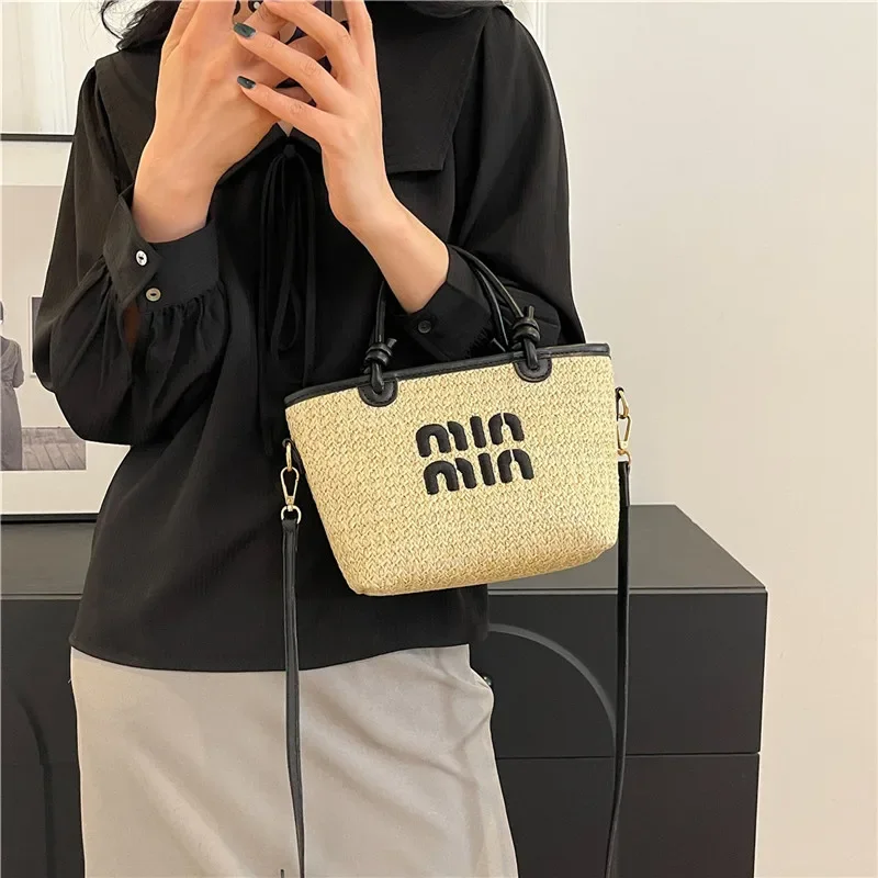 Straw Woven Shoulder Crossbody Bags 2024 Summer Women Beach Bag Messenger Square Hand Straw Bag Satchel Bohemian Female Handbags