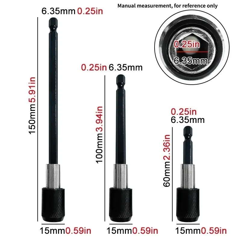 3PCS Extension Rod Electric Drill Driver Quick Transfer Rod Screwdriver Extension Rod Tool  Hexagonal Quick Release Self-locking