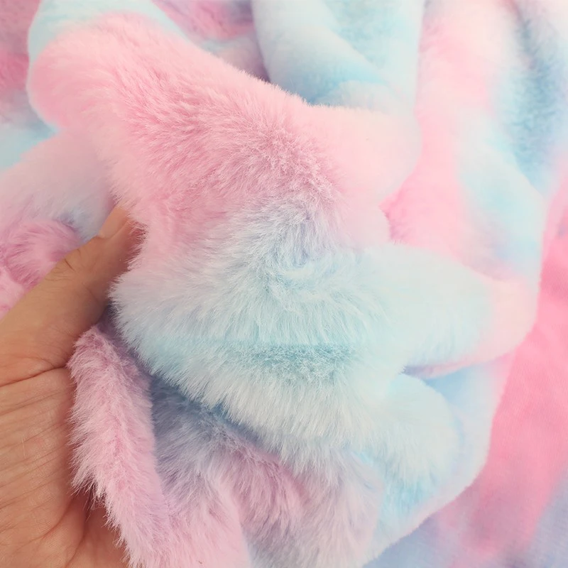 1M Shaggy Tie Dye Faux Rabbit  Fur Fabric Gradient Rainbow Fluffy Fur Fabric For Diy Sewing Clothes Scarf Carpet Cosplay Costume