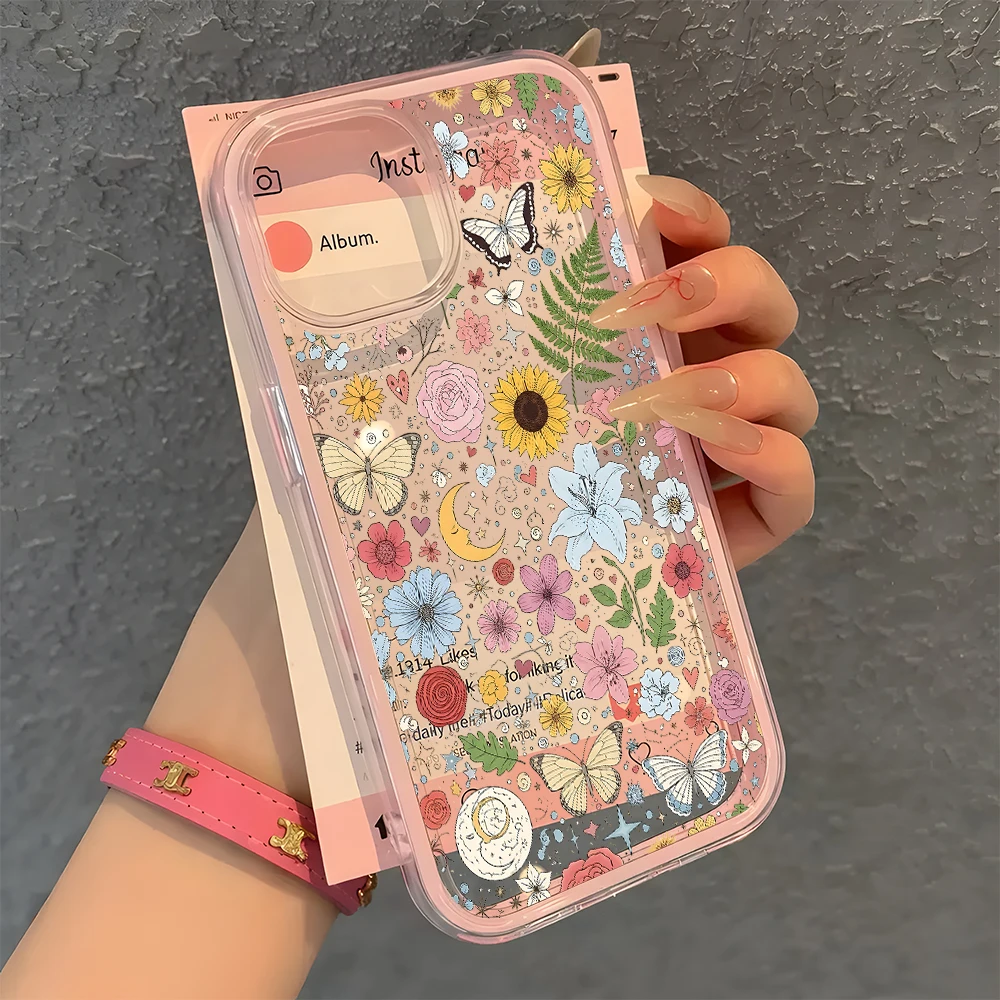 Coque de téléphone antichoc souple 2-en-1 transparente motif floral couleur bonbon pour iPhone 17 16 15 14 13 12 11 Pro Max Air 14 Plus