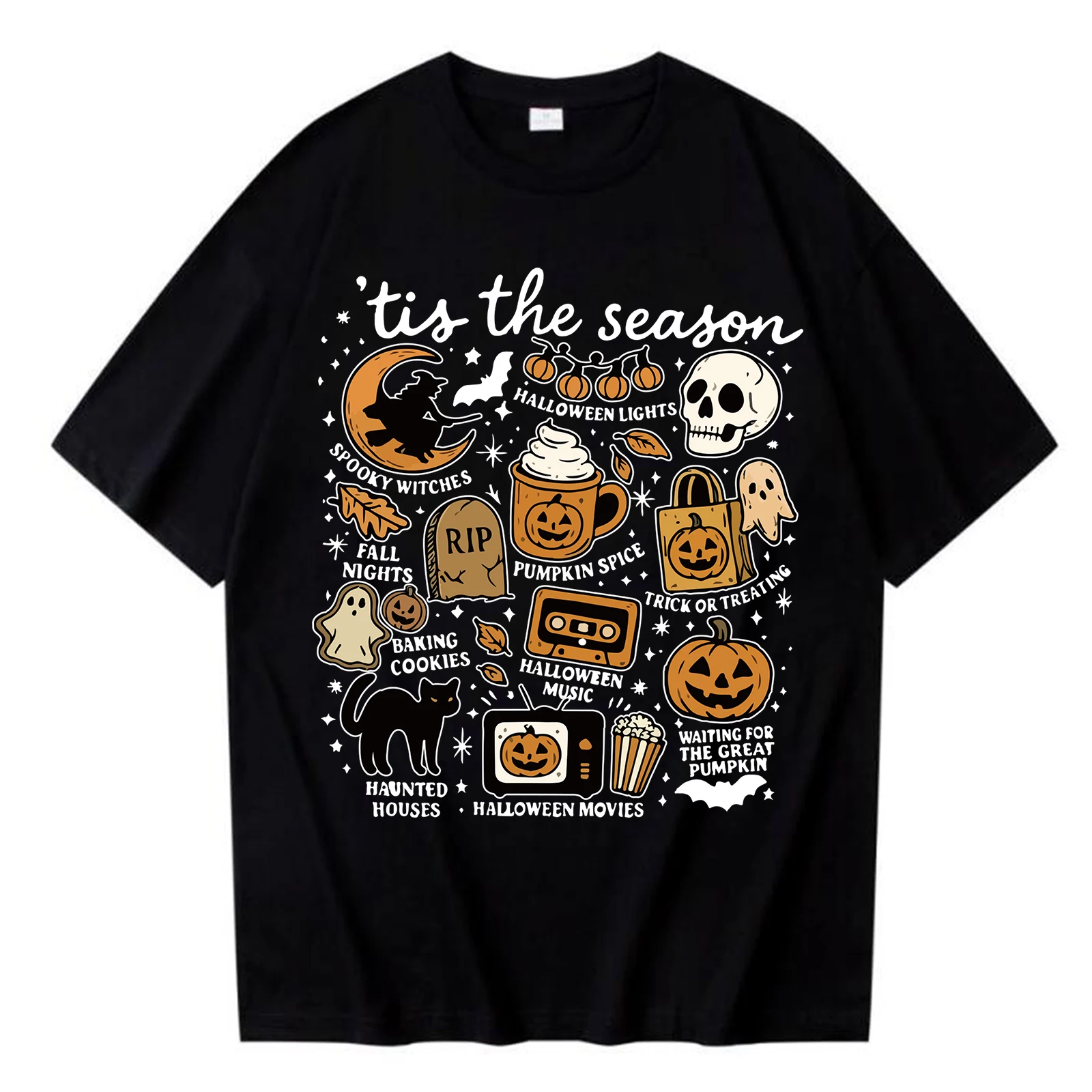 Vintage Halloween Tis the Season T-shirt Women Pumpkin Witch O Neck Harajuku Graphic Tee
