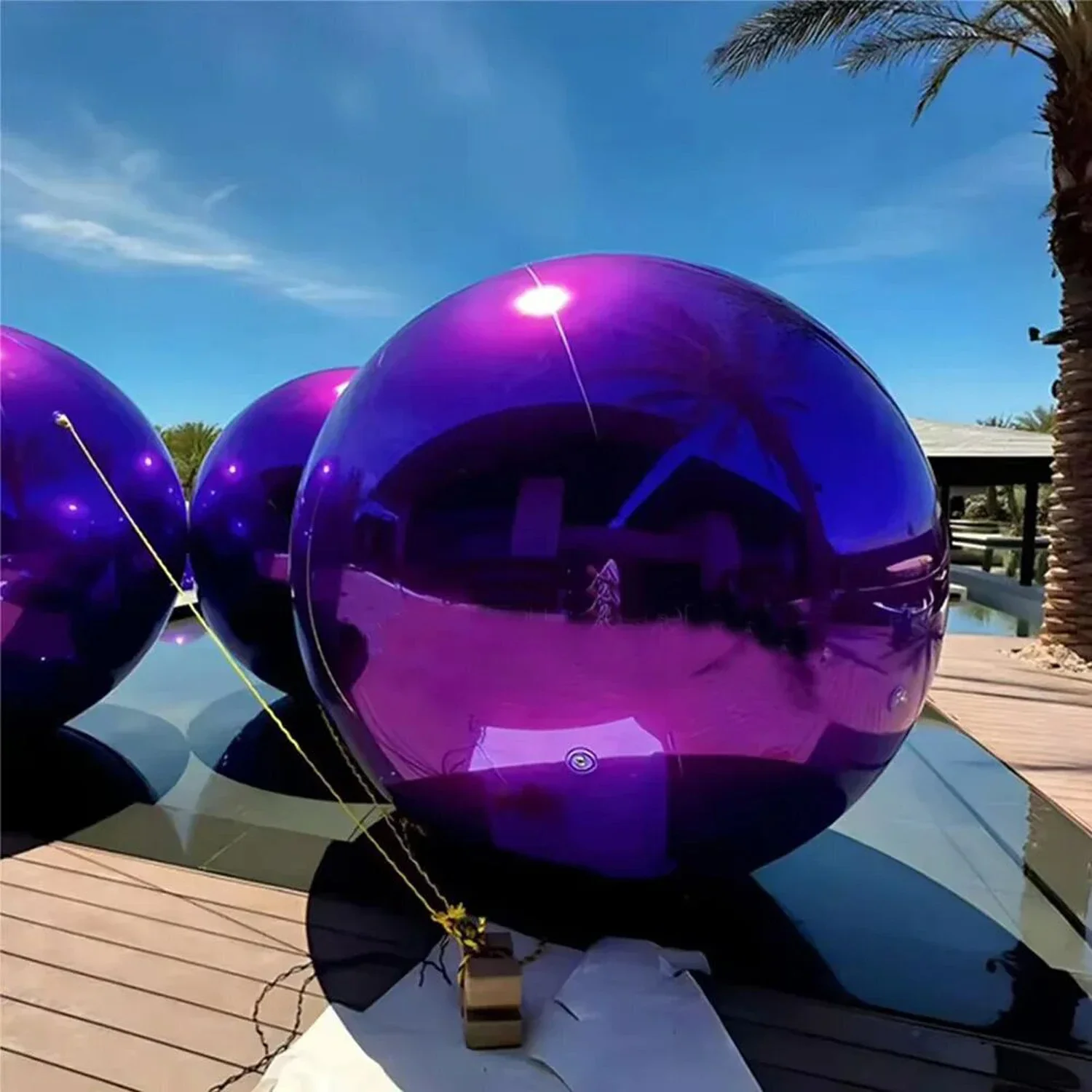 Purple InflatableDisco Mirror Balloon  Mirror Ball Metallic  Air Sealed PVC Hanging Spheres For Party Event Decoration Backdrops