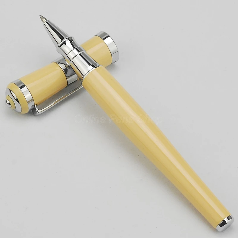 Imagem -02 - Fuliwen-caneta Esferográfica Metal Roller Ball Estilo Elegante Bege Guarnição Prata Caneta de Tinta Recarregável Writing Pen Caneta Presente 2051