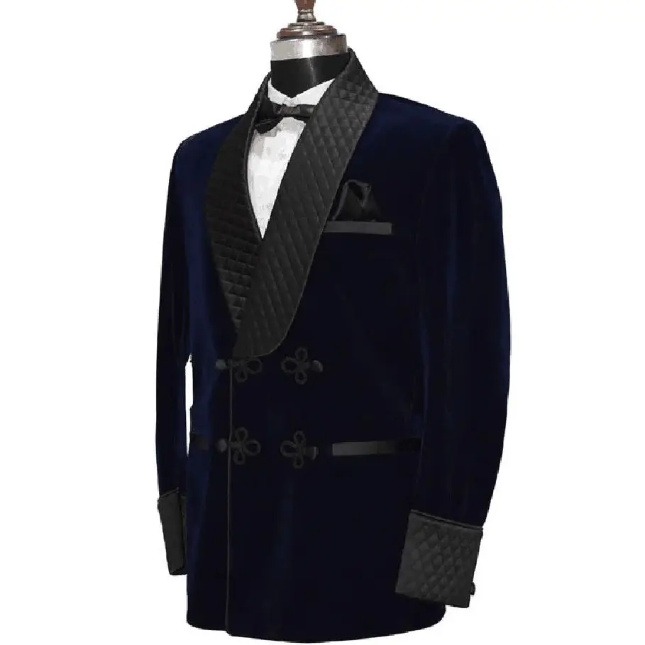 Velveteen Men\'s Suit Jacket Fashionable Chinese Knot Button Large Lapel Male Blazer Single Piece