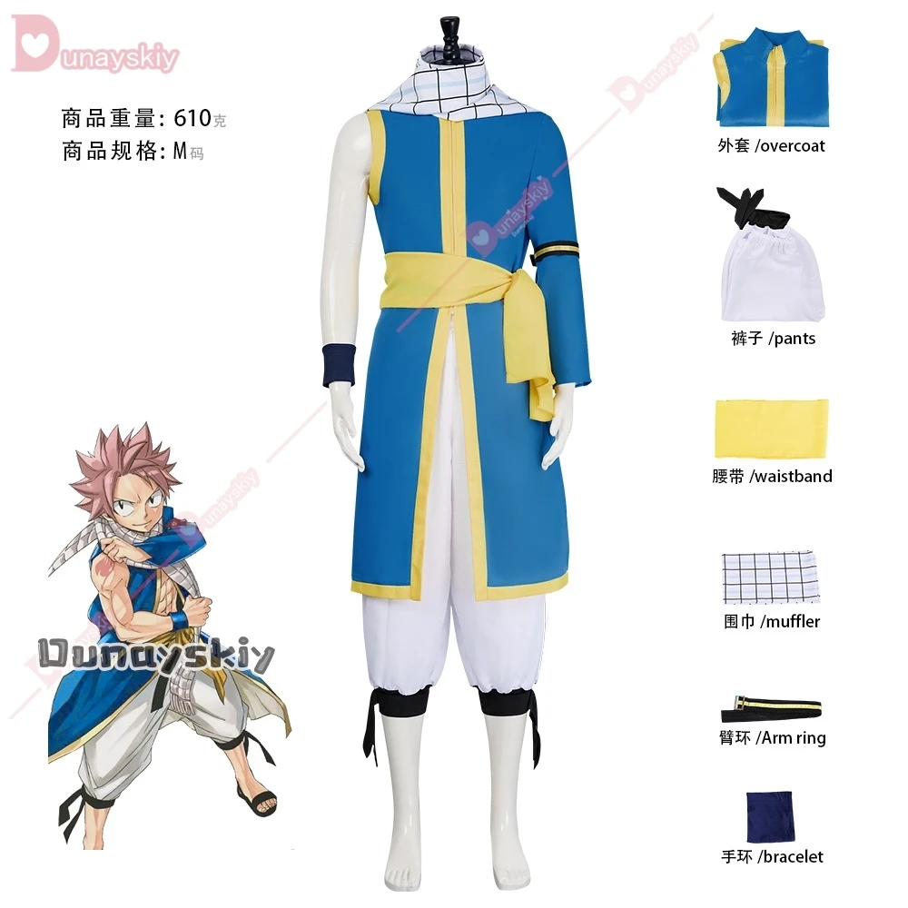 Natsu Dragneel Anime FAIRY Cos Man TAIL คอสเพลย์ชุดวิกผม Tattoo สติกเกอร์ผู้ใหญ่ Man บทบาทเล่น Unisex ฮาโลวีน Fiery Dragon