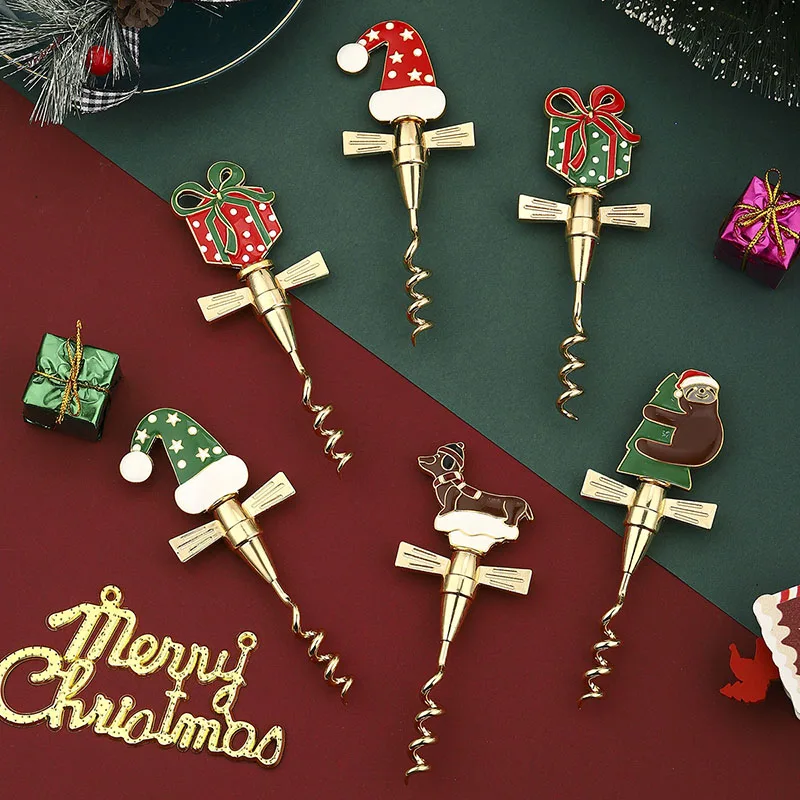 

10Pcs Christmas Wine Bottle Opener Alloy Reusable With Santa Hat Gift Animal Shape Festival Decorations For Party Gifts