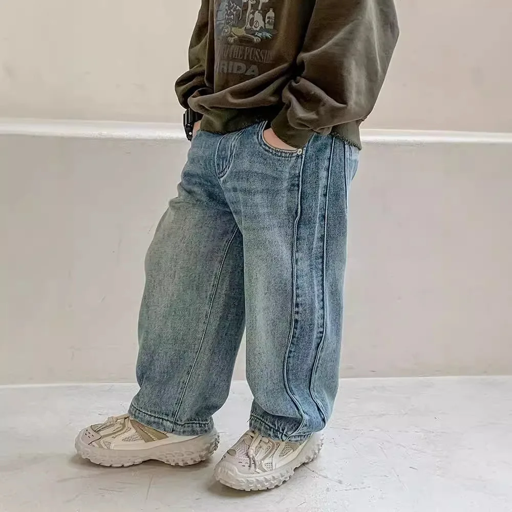 UNITIM Jeans Primaverili per Bambini, Pantaloni in Denim Retrò per Ragazzi 2-10 Anni, Pantaloni Casual Versatili per Neonati e Bambini