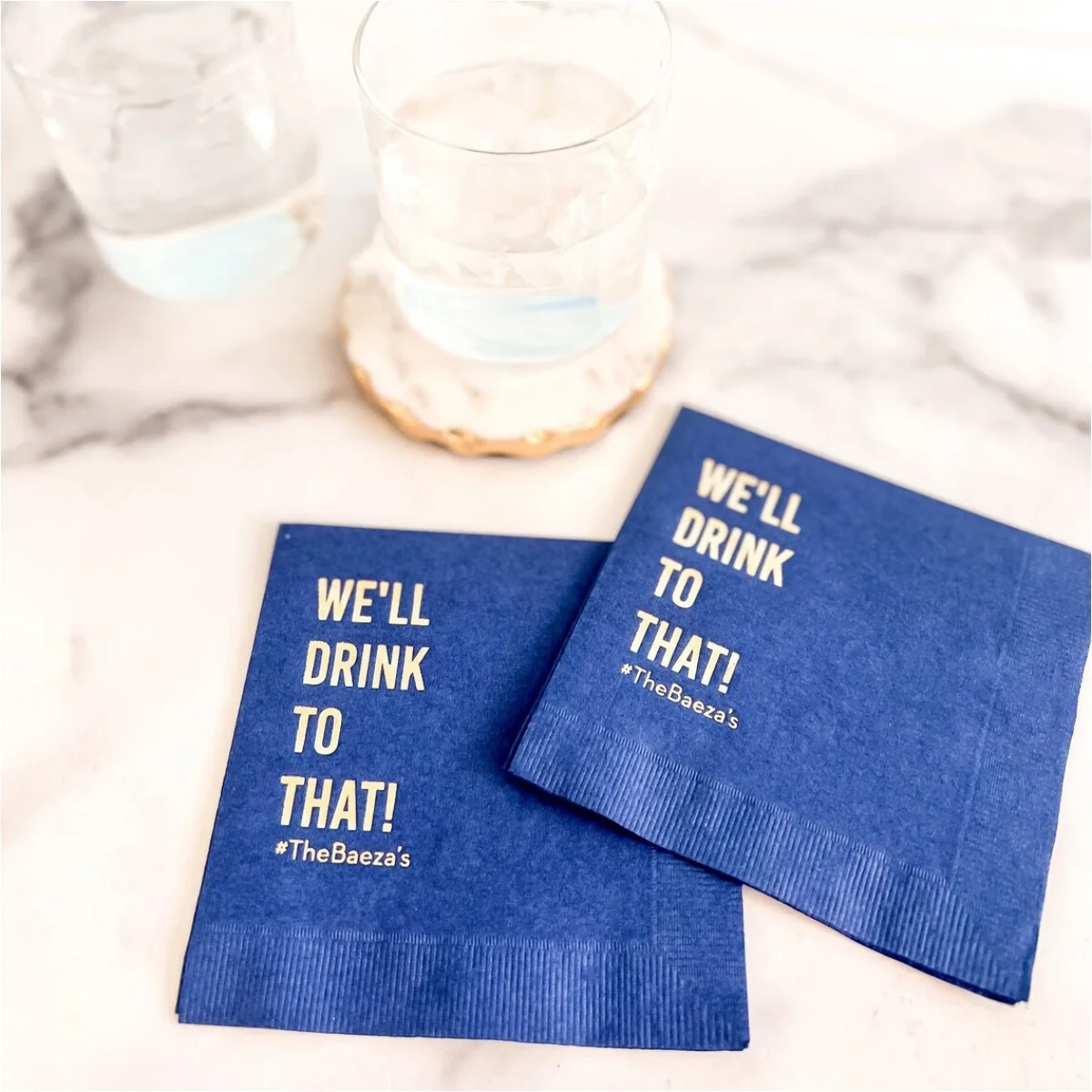 

50pcs We'll Drink to That Personalized Wedding Napkins, Rehearsal Dinner, Engagement Party, Custom Bar Wedding Napkins