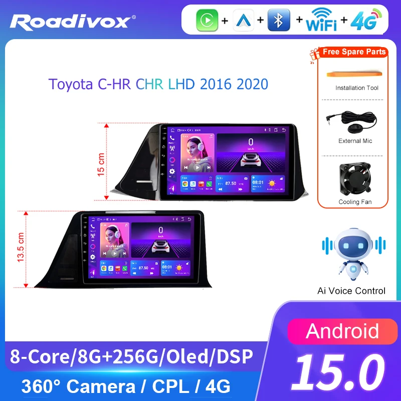 AI VOICE roadivox Android car radio for Toyota C-HR CHR RHD 2016 2020 stereo GPS Navigation video Multimedia Player tape