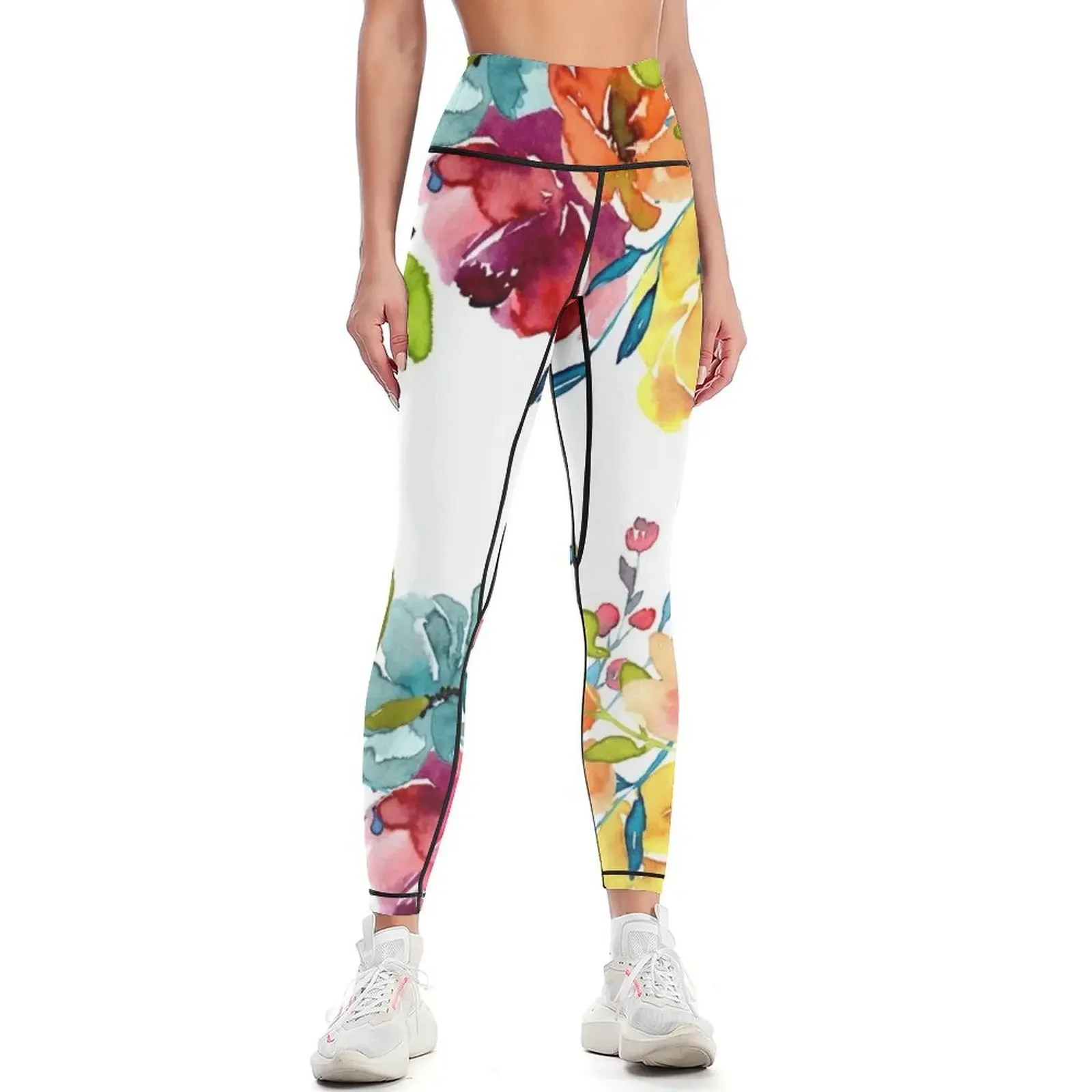 

Bright Flowers Summer Watercolor Peonies Leggings sport set jogging pants sportswear gym Womens Leggings