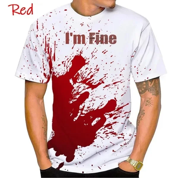 Funny Halloween I\'m Fine 3D Printed T Shirt Summer Fashion Mens Unisex Casual Cool Hip Hop Goth Horror Bloody Short Sleeves Tees