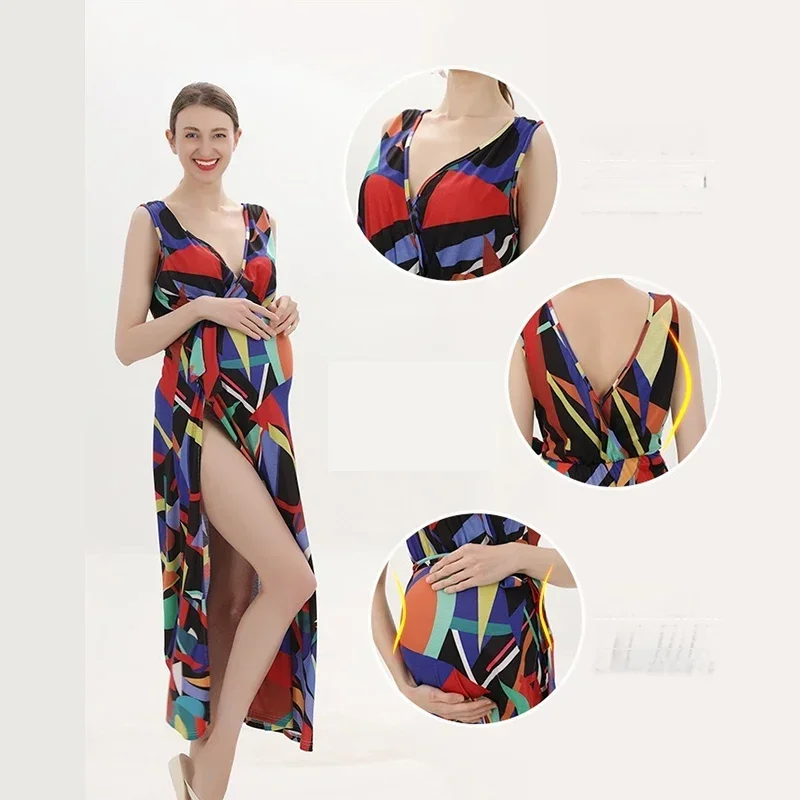 

Women's Summer Breathable Sleeveless Vest Sexy V-neck Pregnant Dress Fashionable Comfortable Maternity Maxi Skirt High quality