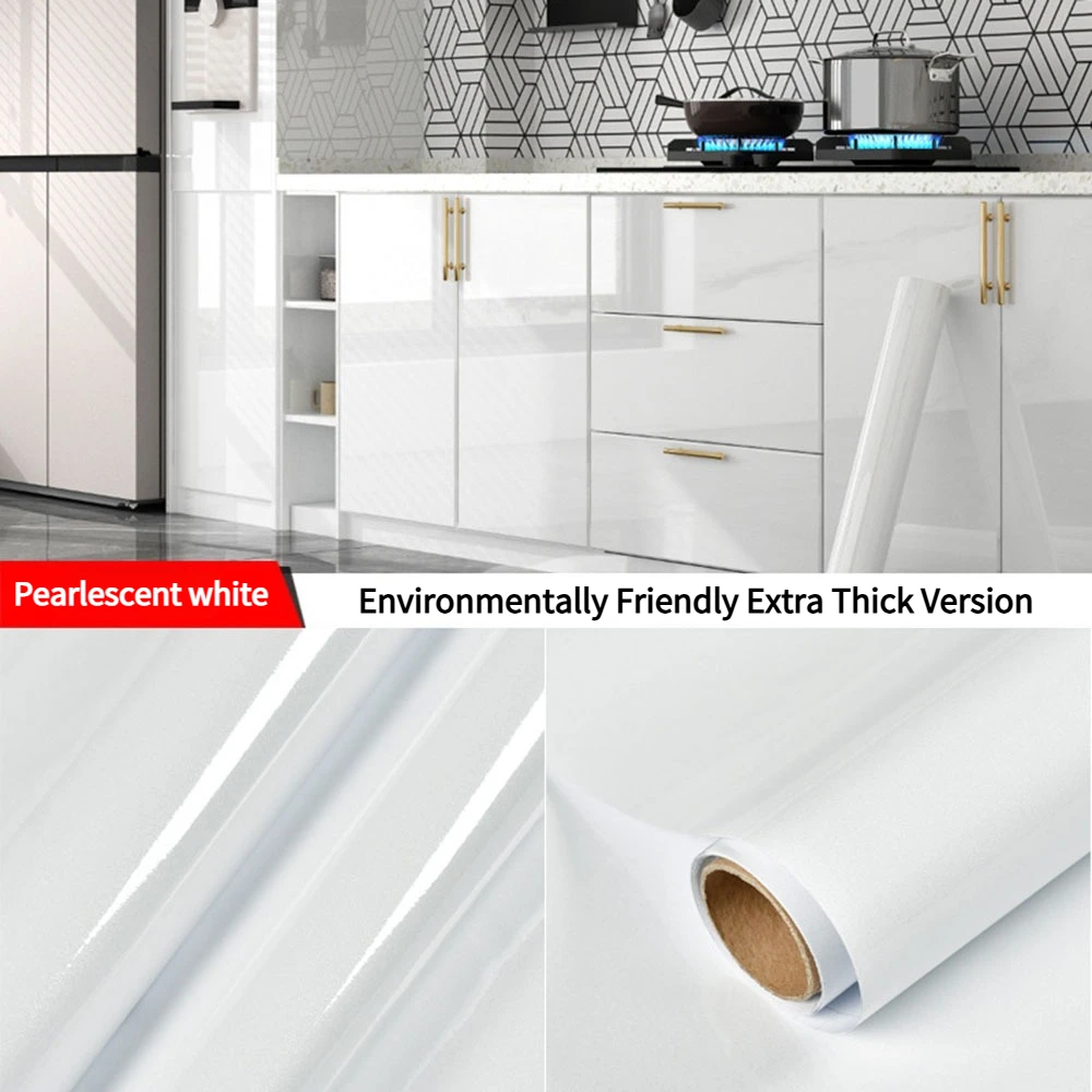 Self Adhesive White Furniture Sticker Waterproof Oil Proof Cabinet Wallpaper Peel and Stick Desk Wardrobe Renovation Vinyl Film