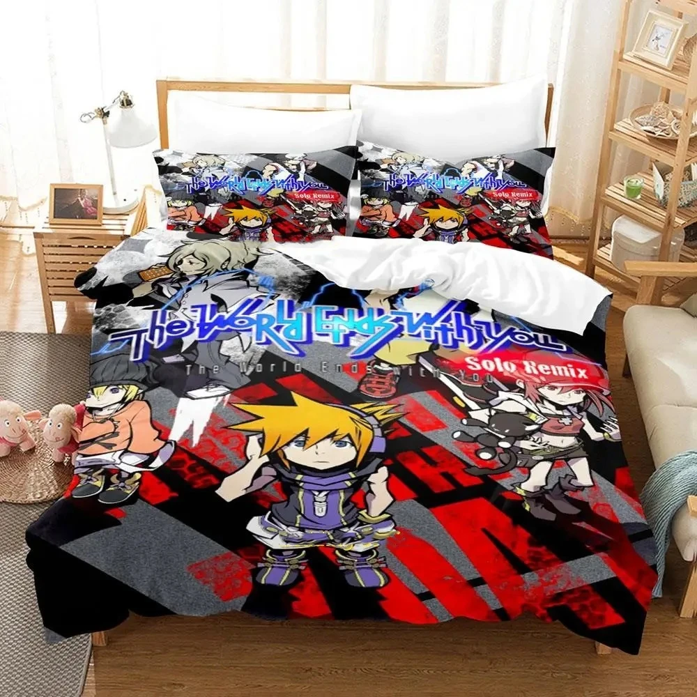 

The World Ends With You Sakuraba Neku Bedding Set Cartoon Anime three-piece set Adult Kid Bedroom Duvetcover Sets 3D Kawaii Cool