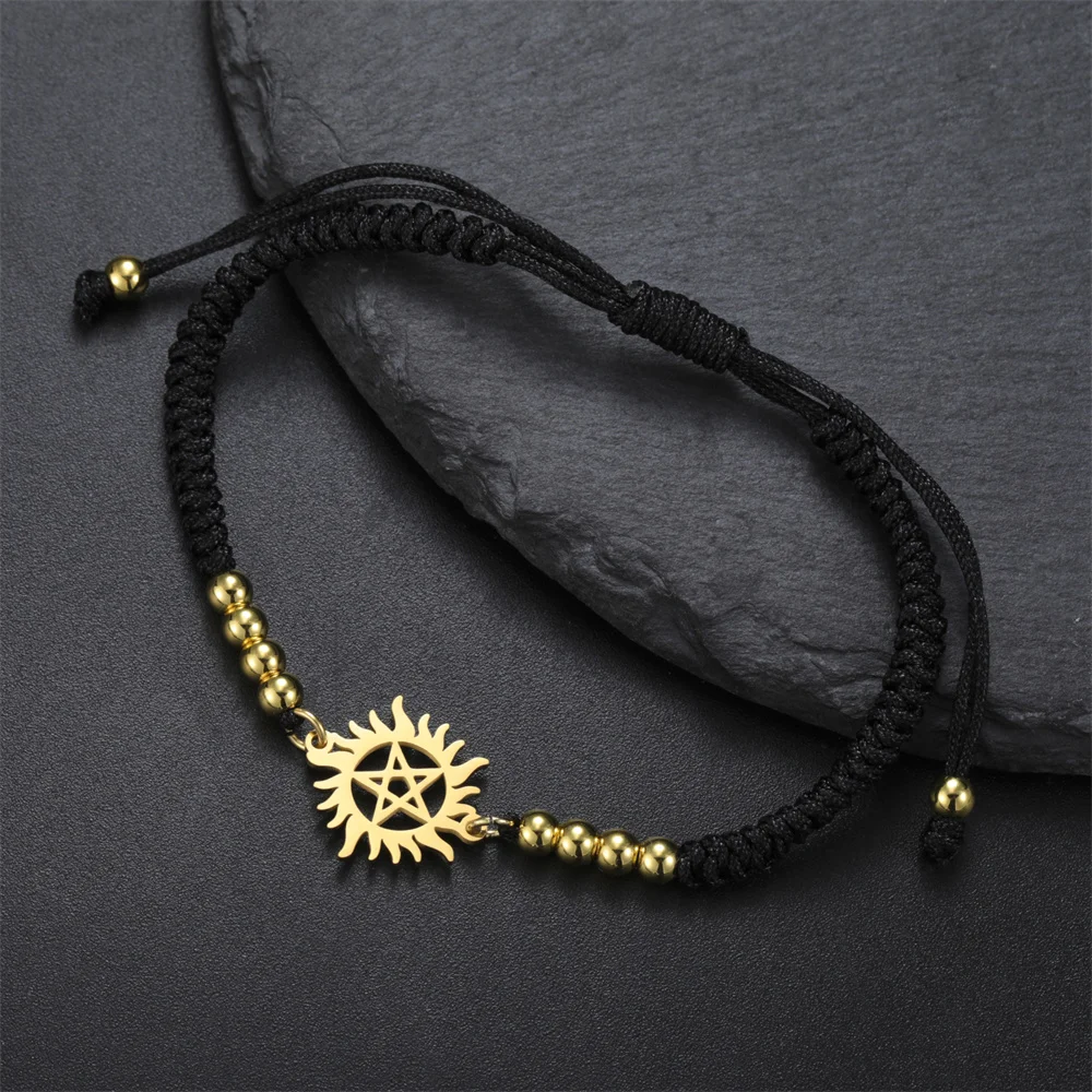 My Shape Pentagram Sun Bracelets Stainless Steel Pendant Bangle Adjustable Size Hand Chain Jewelry Supernatural Amulet Gifts view 6
