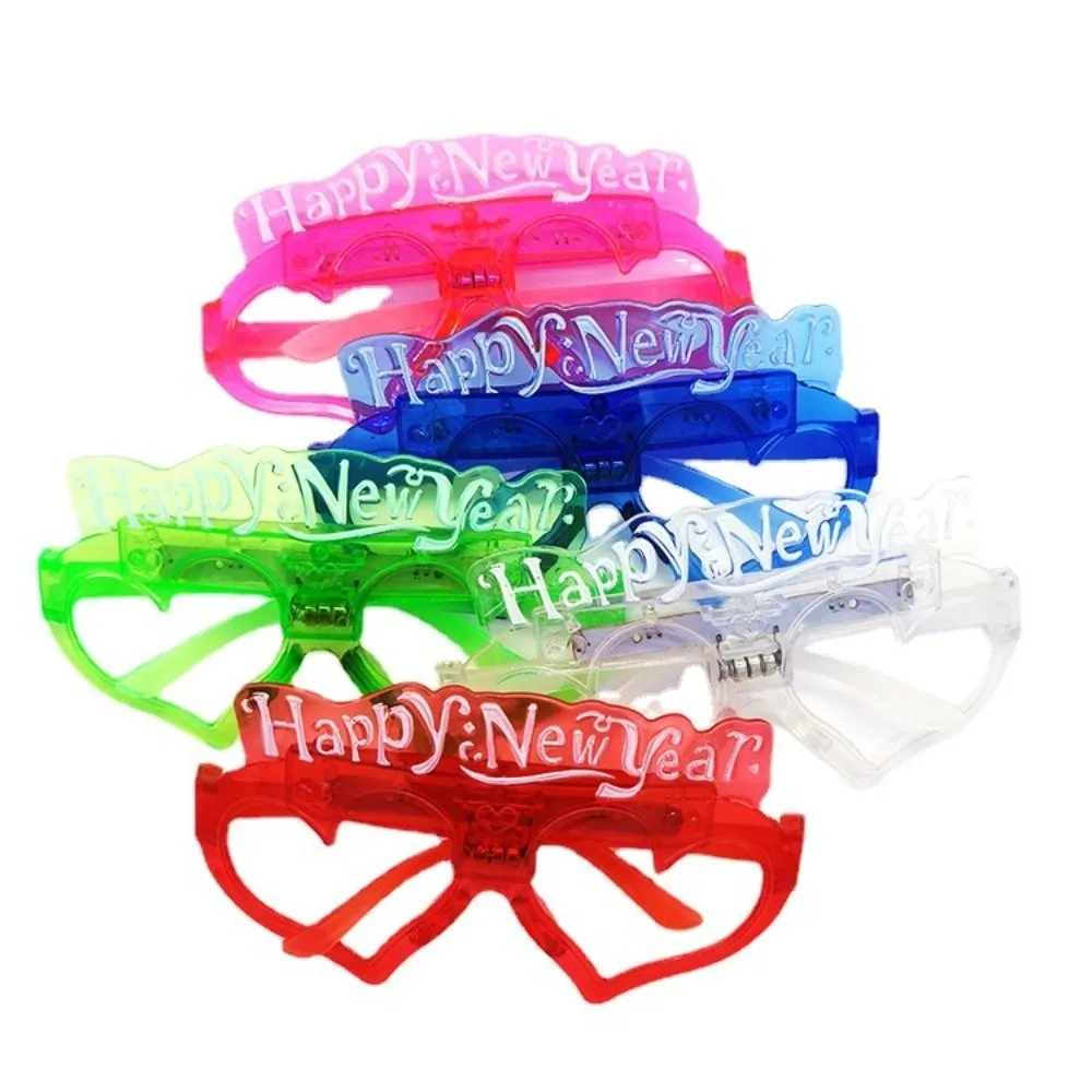 LED Glow 2026New Year Glow Glasses Square/Love Heart Shape Photographic Ornaments 2026 LED Glow Glasses Colorful Light Up