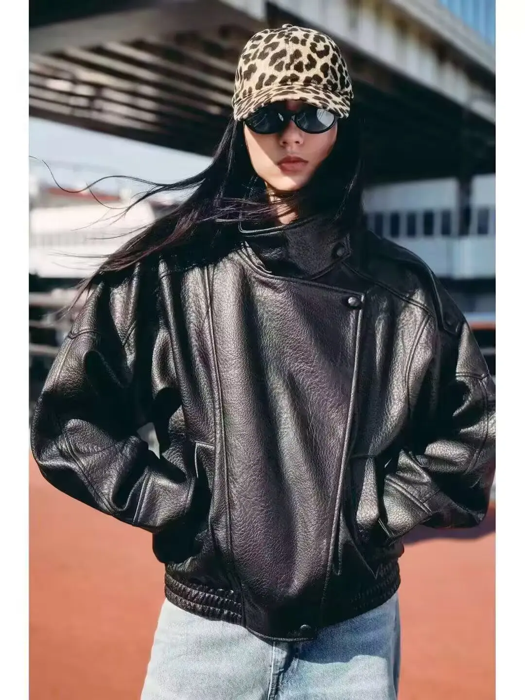 المرأة فضفاضة طويلة Sve السائق Jaet معطف جلد الخريف جديد Sle الوقوف طوق زر مزين فو الجلود السيدات ملابس خارجية