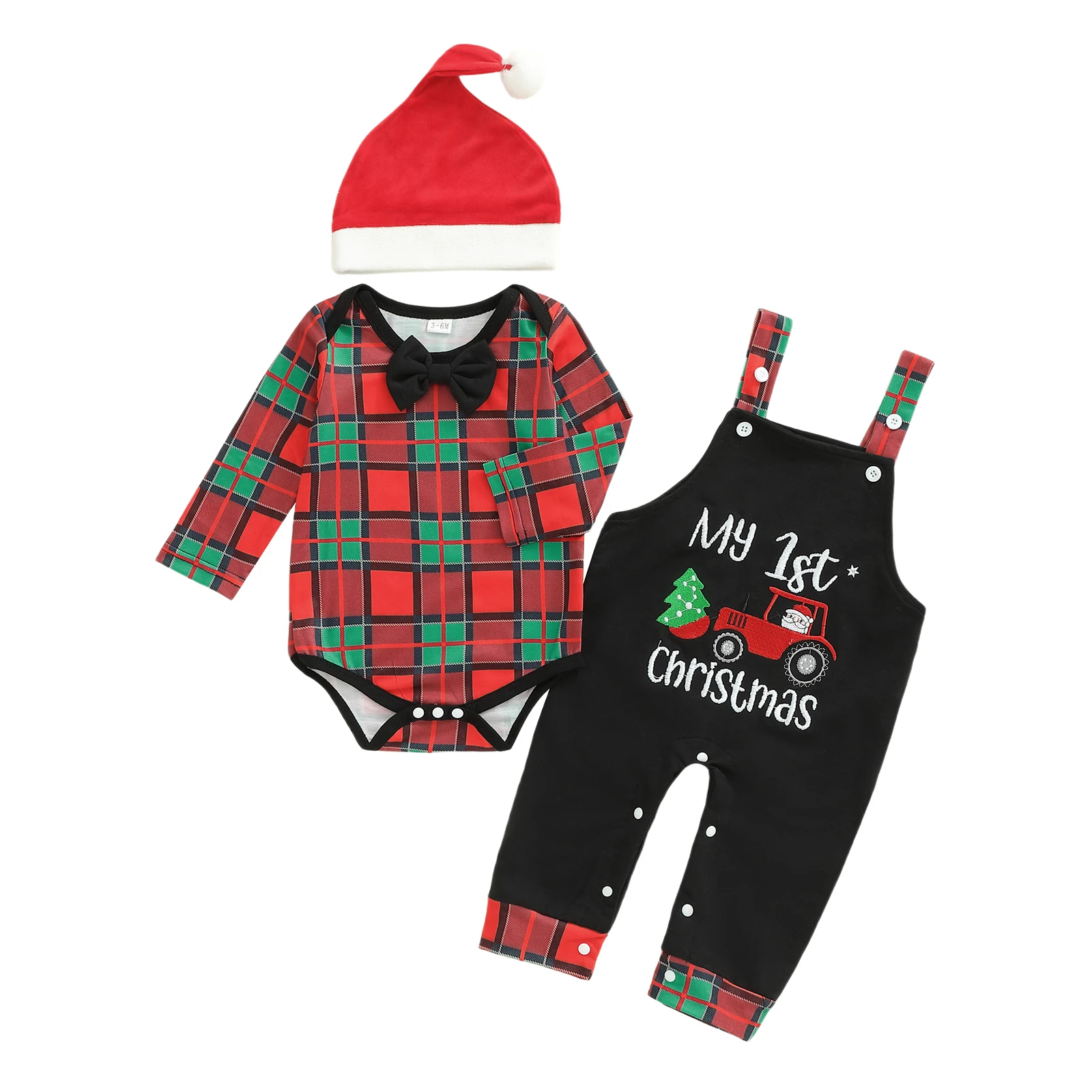 

Рождественская одежда для маленьких мальчиков, клетчатый комбинезон с длинными рукавами, комбинезон с вышивкой букв, брюки и шапка, наряд из 3 предметов