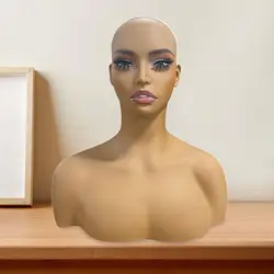 Female Mannequin Head with Shoulders Multifunctional Wig Head Stand for Necklaces Wigs Display Making Jewelry Styling Sunglasses