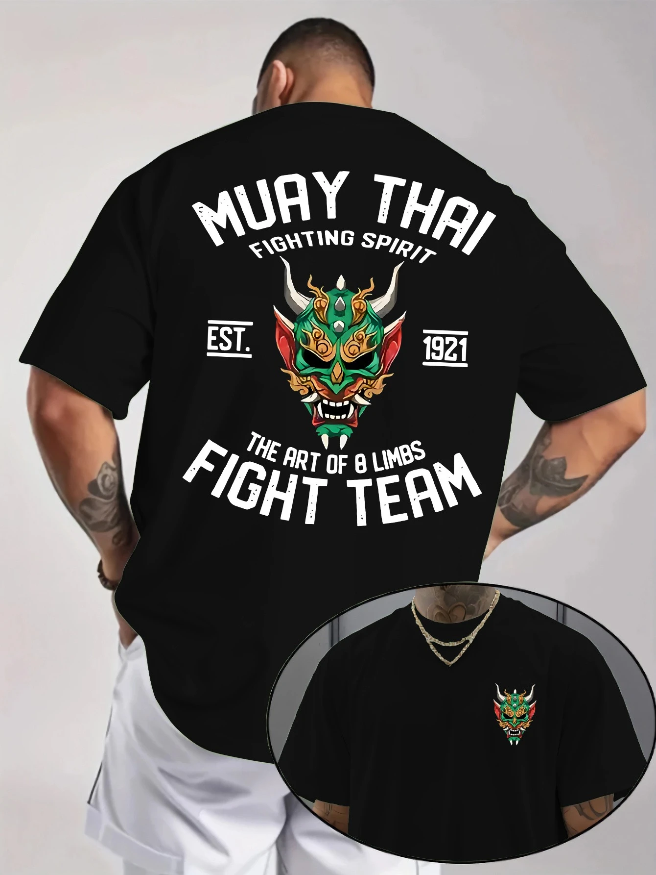 Men Trendy Casual Round Neck Comfortable Sports T-shirt Muay Thai Alphabet Pattern Printed Daily Wear Short Sleeves Summer