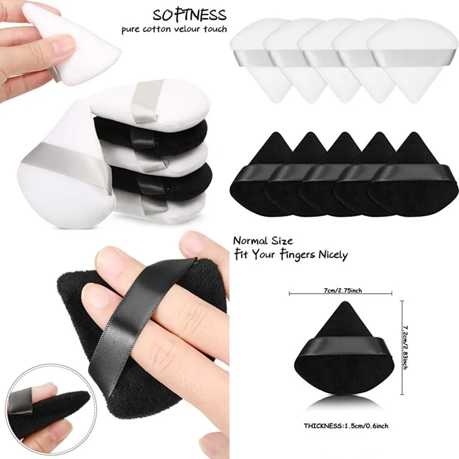 10 Pcs Triangle Powder Makeup Puffs Face Soft Velour Puff Beauty Setting Sponge for Loose, Foundation Blending, Blender Makeup Tool for Women Girl