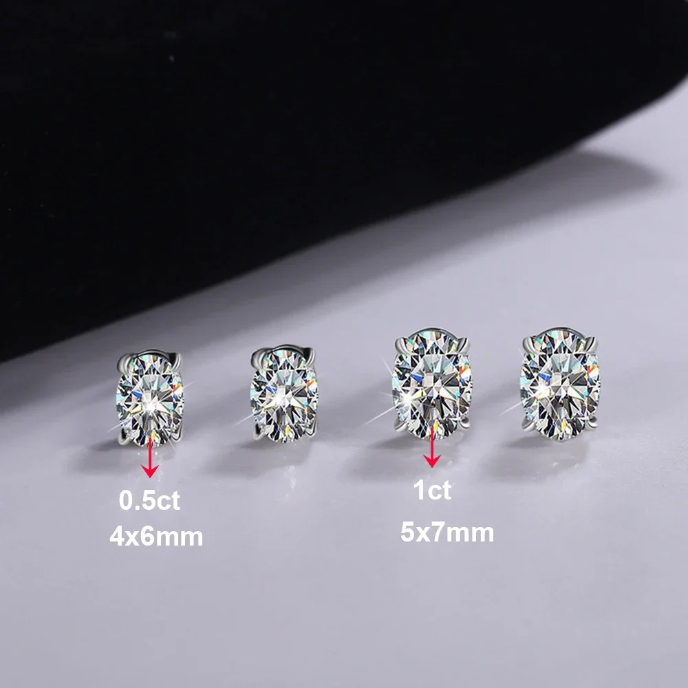 1-2CT البيضاوي مويسانيتي وأقراط للنساء الرجال S925 فضة D اللون سوليتير الماس الأذن ترصيع مع شهادة GRA #4