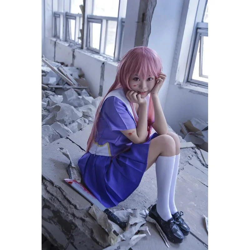 Gasai yuno cosplay anime zukünftiges tagebuch gasai yuno mirai nikki cosplay kostüm schuluniform bogen kurzer rock perücke halloween anzüge