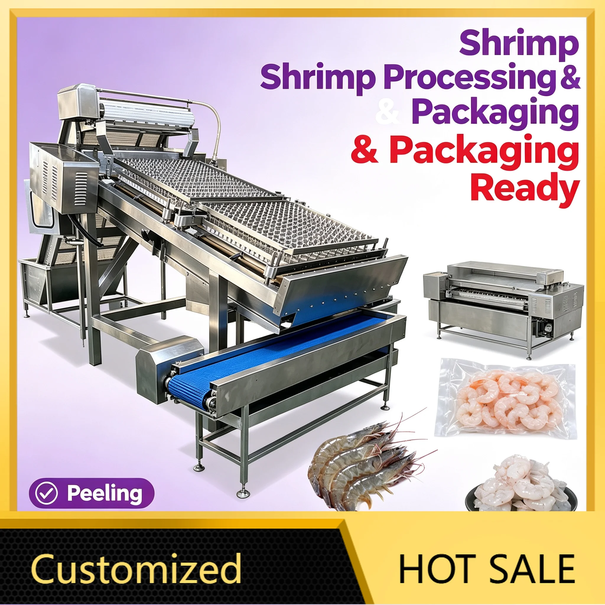 High‑Efficiency Shrimp Peeling Machine, Automatic Shell Remover for 20‑80g Shrimp Seafood Workshop Customized