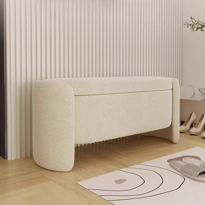 Cream Style Lamb's Wool Replacement Seat for Entry Shoe Rest Stool Bedroom Footrest Stool Living Room Storage Stool Furniture