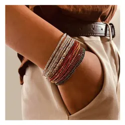Multi Color Cubic Zirconia Tennis Bracelet Gold Color Elastic Bangle for Women Multi Layered Wearing Streetwear Jewelry