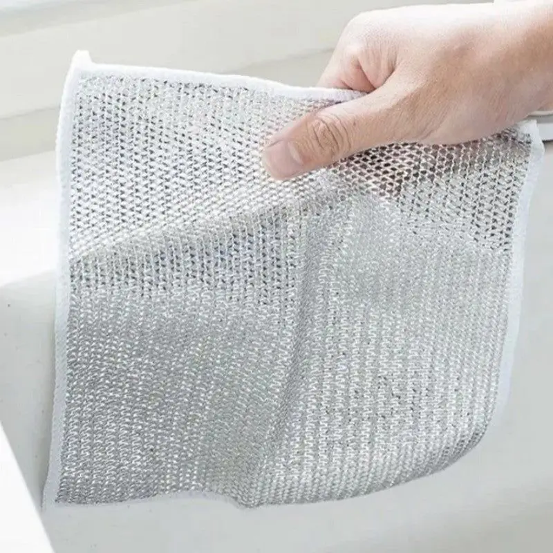 1/3/5PCS Silver Cleaning Cloth Magic Dish Towel Reusable Non Stick Oil Dishcloth Pot Strong Rust Removal Steel Wire Balls Rag