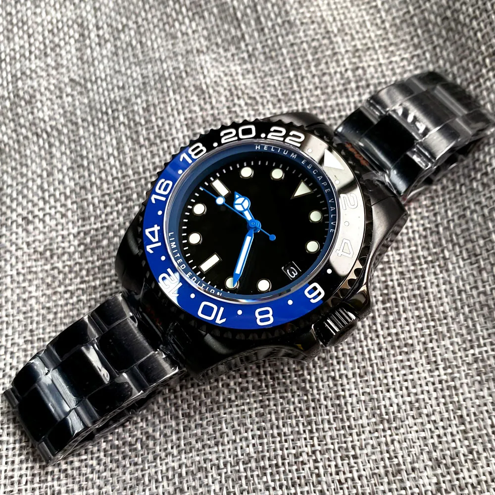 NH35A PVD Black SEA Automatic Watch for Men Blue Watch Hand Sterile Black 43mm Steel Wristwatch