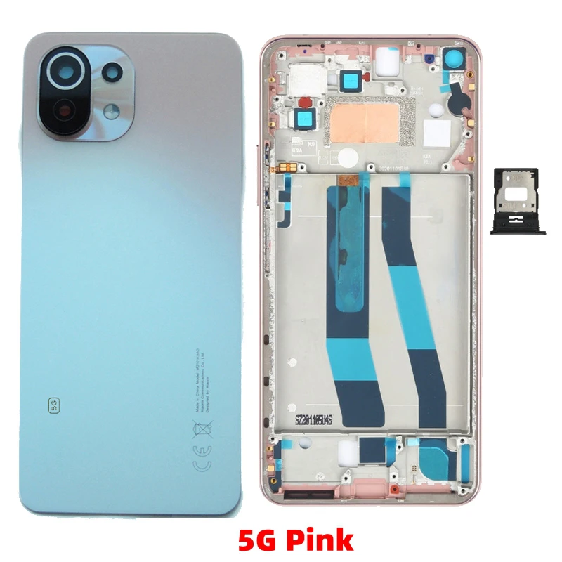 For Xiaomi 11 Lite, Mi11 Lite 5G NE Back Cover + LCD Front Frame + Volume Button + Camera Glass Lens + Sim Tray Parts